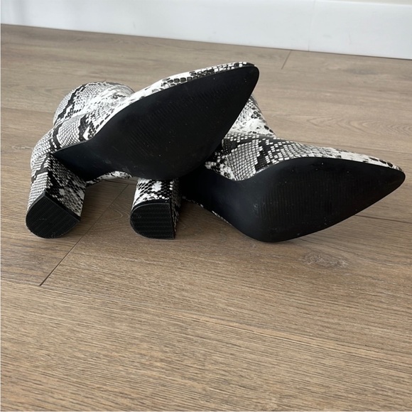 Lulus Black and White Snakeskin Booties - Picture 3 of 4